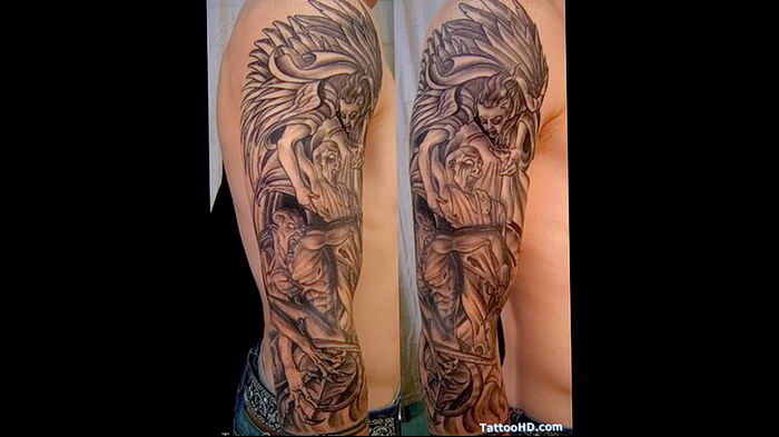 angel and demon tattoos sleeve
