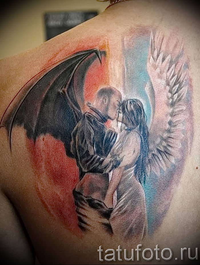 The value of the Angel and Demon tattoo: meaning, history, photo, sketches
