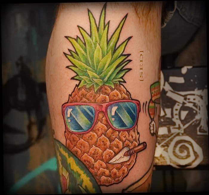 photo tattoo pineapple от 10.09.2018 №075 - example of drawing a tattoo - tattoovalue.net