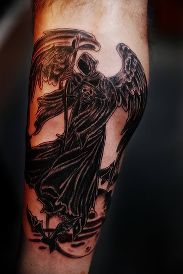 Amazing Angel Of Death Tattoo On Half Sleeves  Back
