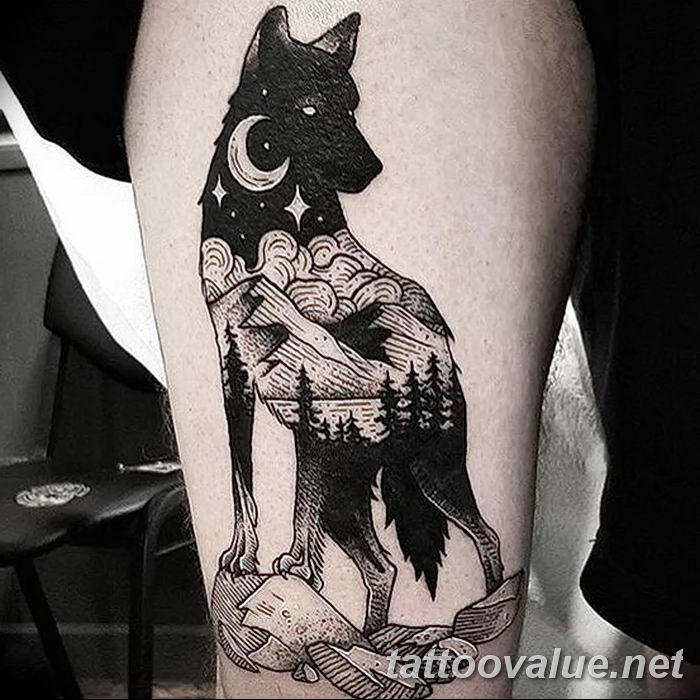 photo of wolf tattoo 27.11.2018 №009 - an example of a finished wolf tattoo - tattoovalue.net