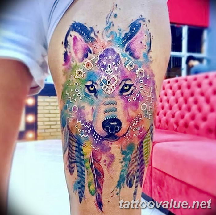 photo of wolf tattoo 27.11.2018 №010 - an example of a finished wolf tattoo - tattoovalue.net
