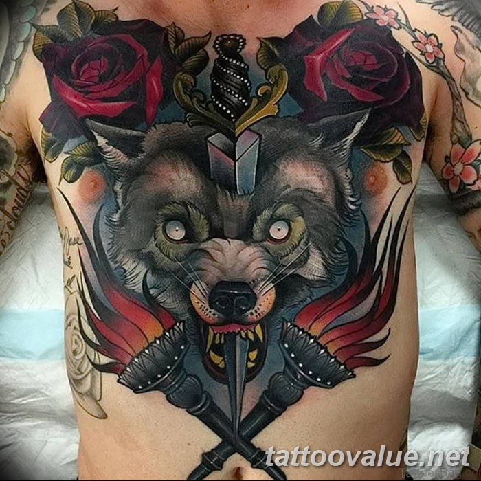 photo of wolf tattoo 27.11.2018 №022 - an example of a finished wolf tattoo - tattoovalue.net