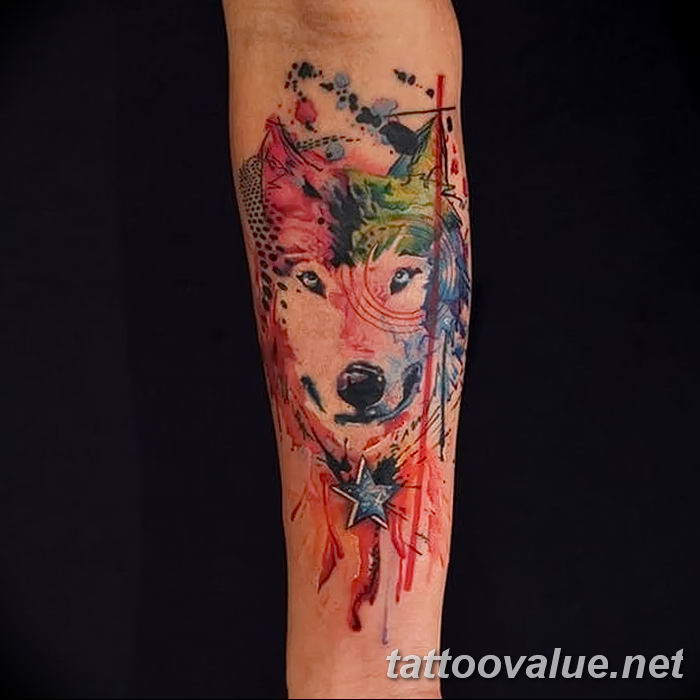 photo of wolf tattoo 27.11.2018 №063 - an example of a finished wolf tattoo - tattoovalue.net