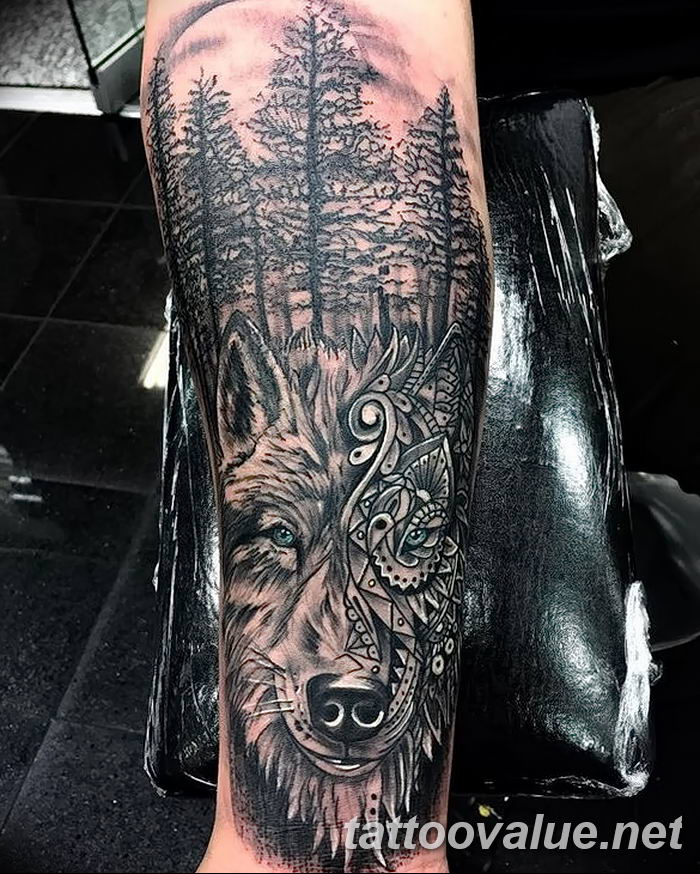 photo of wolf tattoo 27.11.2018 №070 - an example of a finished wolf tattoo - tattoovalue.net