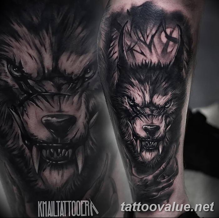 photo of wolf tattoo 27.11.2018 №086 - an example of a finished wolf tattoo - tattoovalue.net