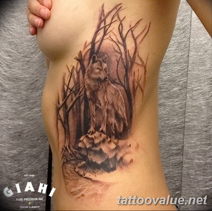 photo of wolf tattoo 27.11.2018 №100 - an example of a finished wolf tattoo - tattoovalue.net