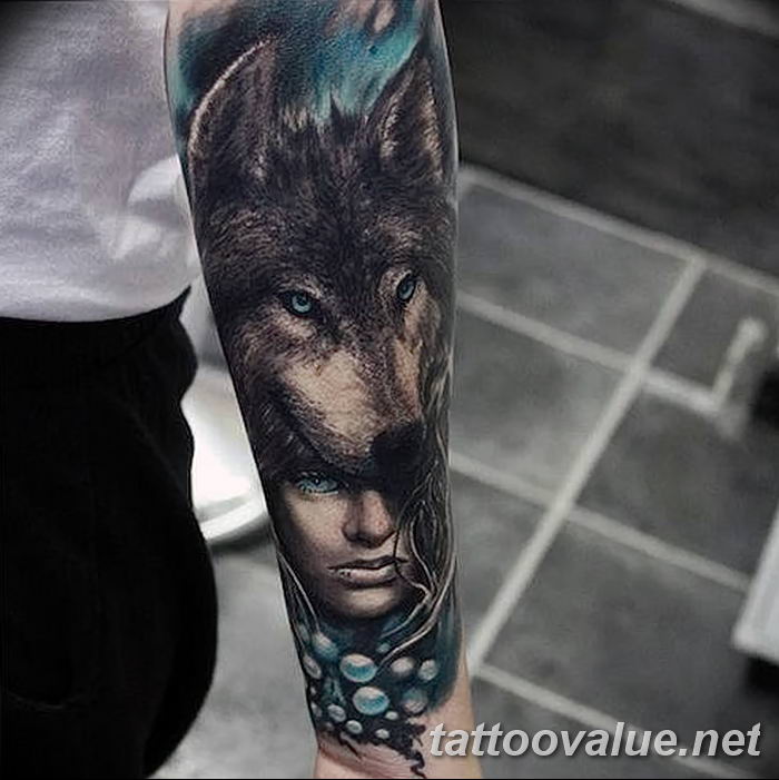 photo of wolf tattoo 27.11.2018 №120 - an example of a finished wolf tattoo - tattoovalue.net