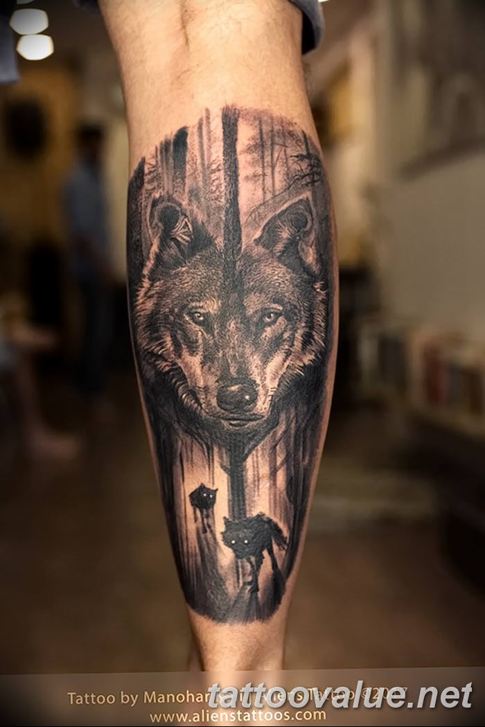 photo of wolf tattoo 27.11.2018 №123 - an example of a finished wolf tattoo - tattoovalue.net