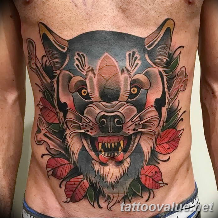 photo of wolf tattoo 27.11.2018 №155 - an example of a finished wolf tattoo - tattoovalue.net