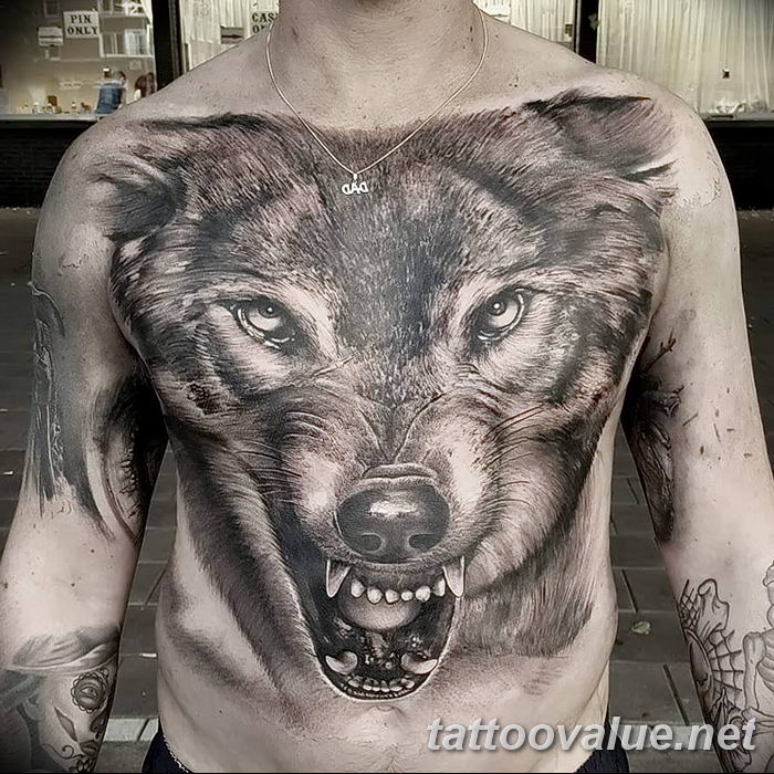 photo of wolf tattoo 27.11.2018 №169 - an example of a finished wolf tattoo - tattoovalue.net