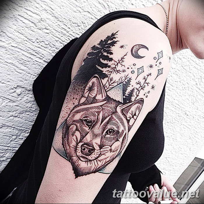 photo of wolf tattoo 27.11.2018 №171 - an example of a finished wolf tattoo - tattoovalue.net