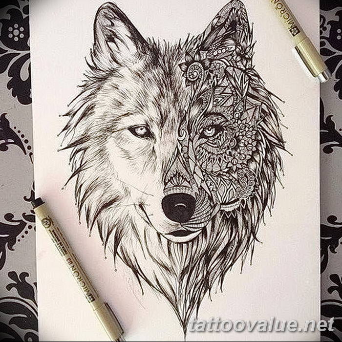 photo of wolf tattoo 27.11.2018 №185 - an example of a finished wolf tattoo - tattoovalue.net