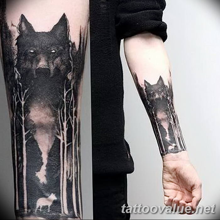 photo of wolf tattoo 27.11.2018 №196 - an example of a finished wolf tattoo - tattoovalue.net