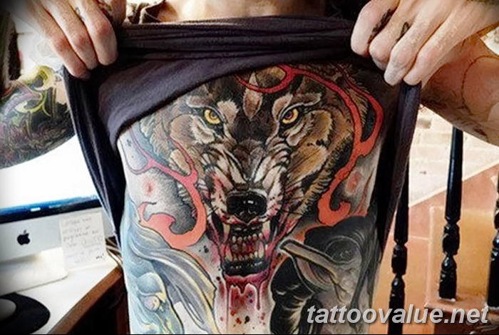photo of wolf tattoo 27.11.2018 №219 - an example of a finished wolf tattoo - tattoovalue.net