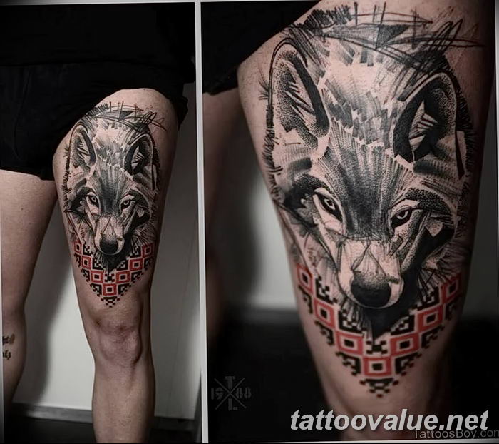 photo of wolf tattoo 27.11.2018 №241 - an example of a finished wolf tattoo - tattoovalue.net