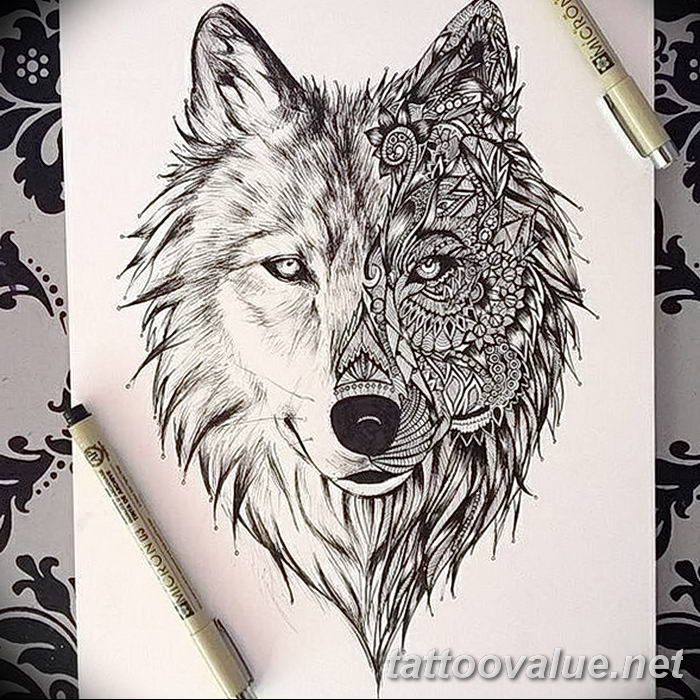 photo of wolf tattoo 27.11.2018 №276 - an example of a finished wolf tattoo - tattoovalue.net