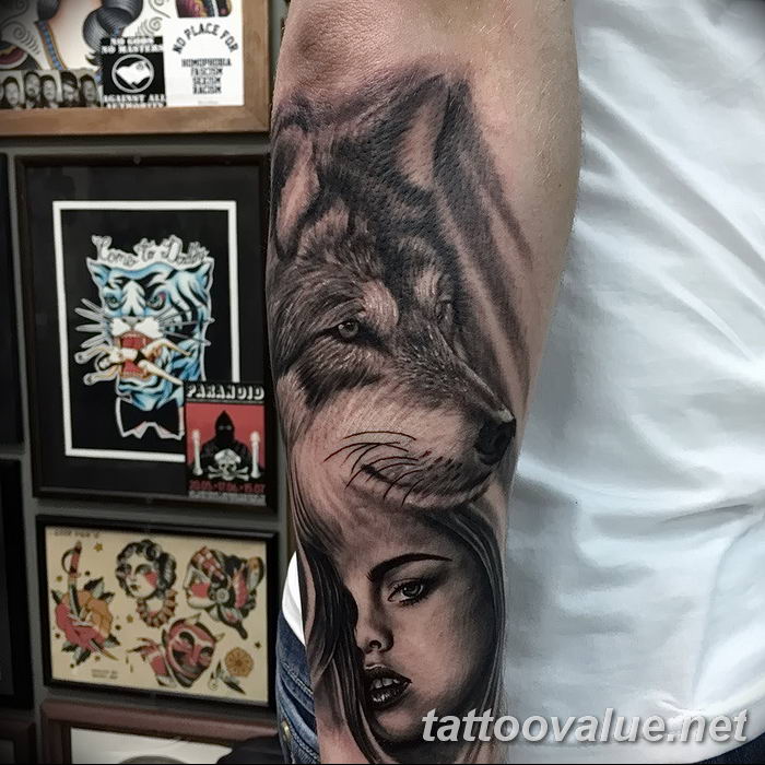 photo of wolf tattoo 27.11.2018 №279 - an example of a finished wolf tattoo - tattoovalue.net