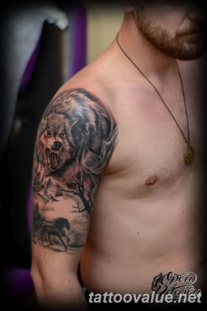 photo of wolf tattoo 27.11.2018 №352 - an example of a finished wolf tattoo - tattoovalue.net