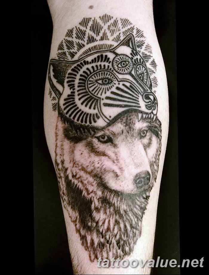 photo of wolf tattoo 27.11.2018 №380 - an example of a finished wolf tattoo - tattoovalue.net