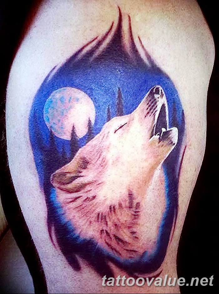photo of wolf tattoo 27.11.2018 №399 - an example of a finished wolf tattoo - tattoovalue.net