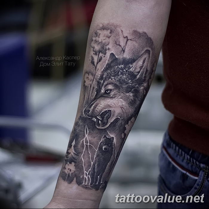 photo of wolf tattoo 27.11.2018 №436 - an example of a finished wolf tattoo - tattoovalue.net