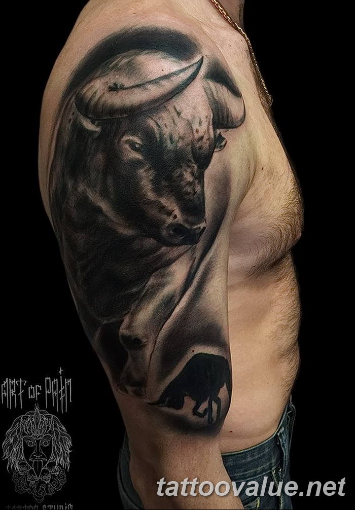 Bull tattoos for men the meaning of tattoos and sketches Tattoos for men  on the sternum and shoulder on the forearm and arm