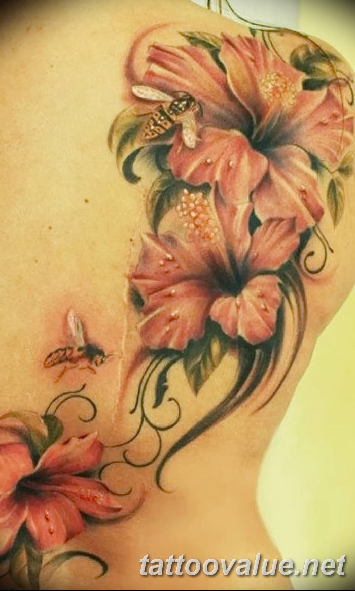 photo tattoo hibiscus 29.11.2018 №030 - flower hibiscus tattoo drawing - tattoovalue.net