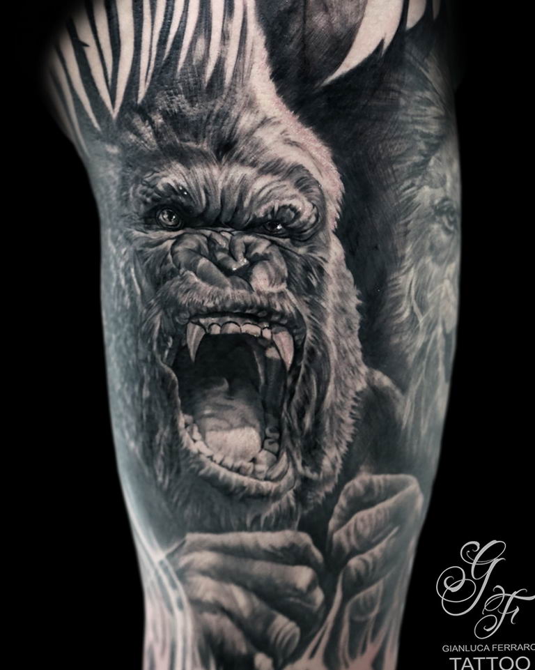 The meaning of the tattoo Gorilla: facts, photo examples, sketches
