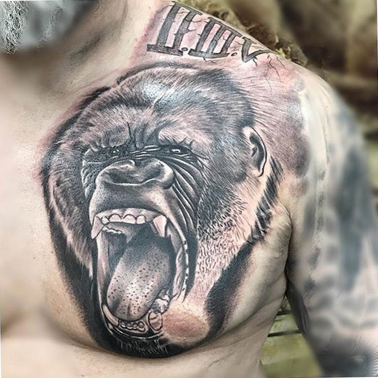 Realistic Chest Gorilla Tattoo by Marked For Life
