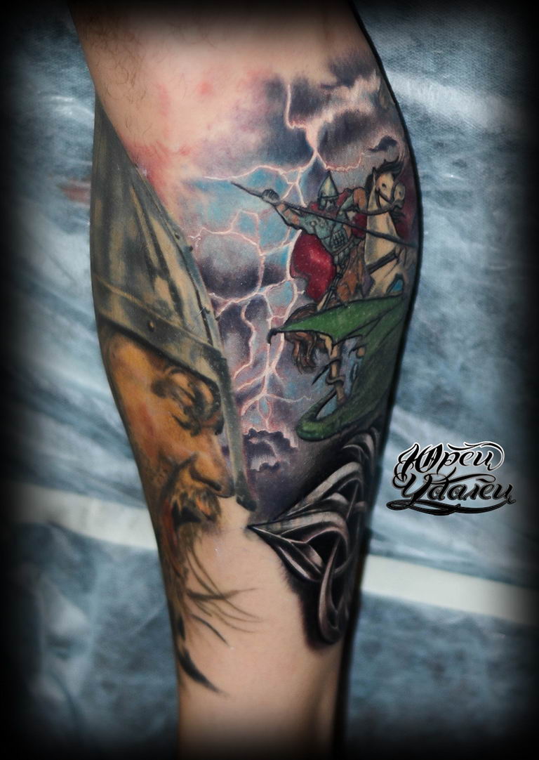 Saint George and the Dragon MicroRealistic Tattoo