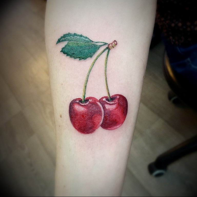 photo tattoo cherry 28.01.2019 №002 - an example of drawing a cherry tattoo - tattoovalue.net