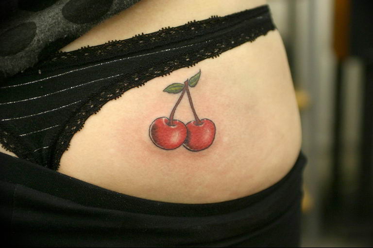 photo tattoo cherry 28.01.2019 №012 - an example of drawing a cherry tattoo - tattoovalue.net