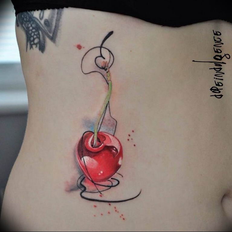 photo tattoo cherry 28.01.2019 №167 - an example of drawing a cherry tattoo - tattoovalue.net