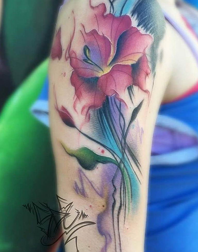 photo tattoo gladiolus 25.01.2019 №006 - drawing a tattoo flower gladiolus - tattoovalue.net