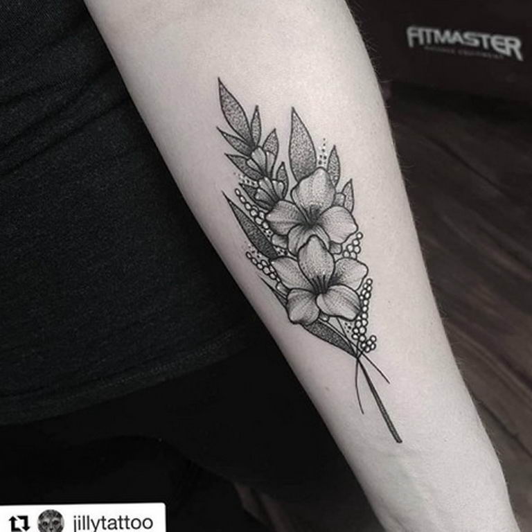 photo tattoo gladiolus 25.01.2019 №007 - drawing a tattoo flower gladiolus - tattoovalue.net