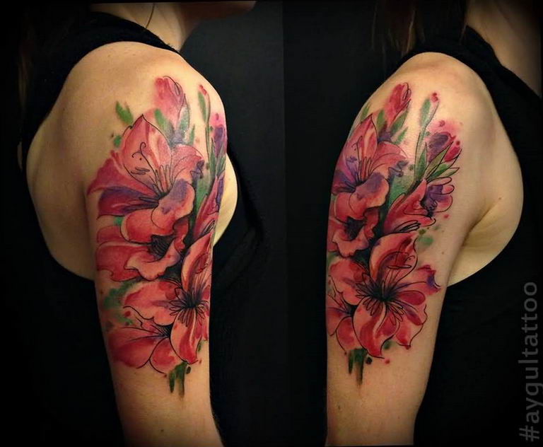 photo tattoo gladiolus 25.01.2019 №011 - drawing a tattoo flower gladiolus - tattoovalue.net