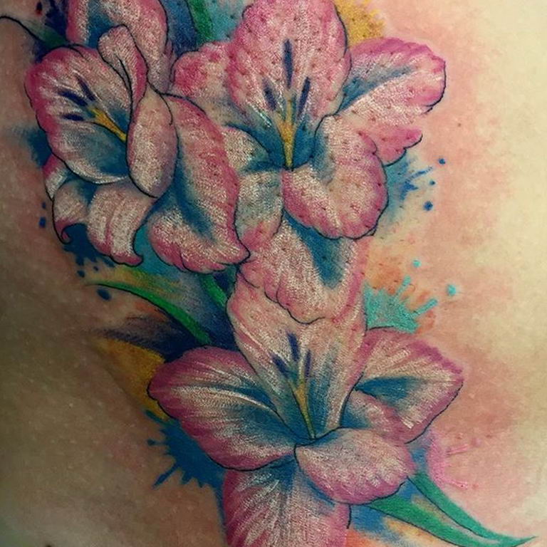 photo tattoo gladiolus 25.01.2019 №018 - drawing a tattoo flower gladiolus - tattoovalue.net