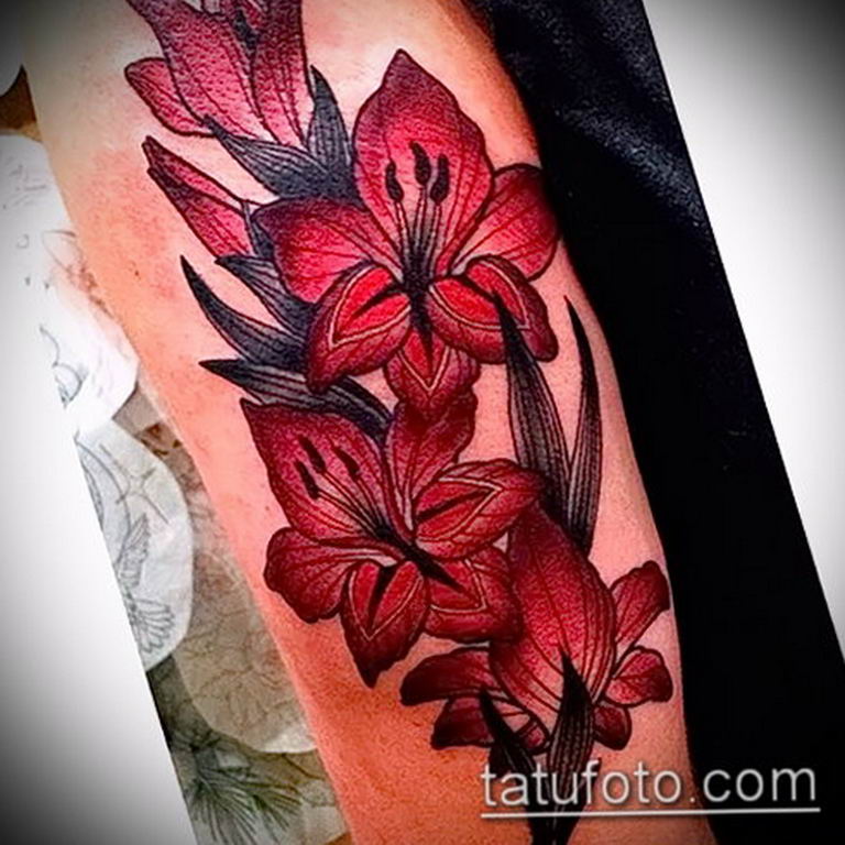 photo tattoo gladiolus 25.01.2019 №021 - drawing a tattoo flower gladiolus - tattoovalue.net