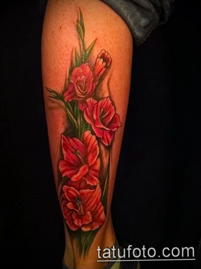 photo tattoo gladiolus 25.01.2019 №026 - drawing a tattoo flower gladiolus - tattoovalue.net