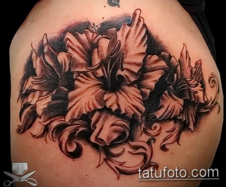 photo tattoo gladiolus 25.01.2019 №034 - drawing a tattoo flower gladiolus - tattoovalue.net