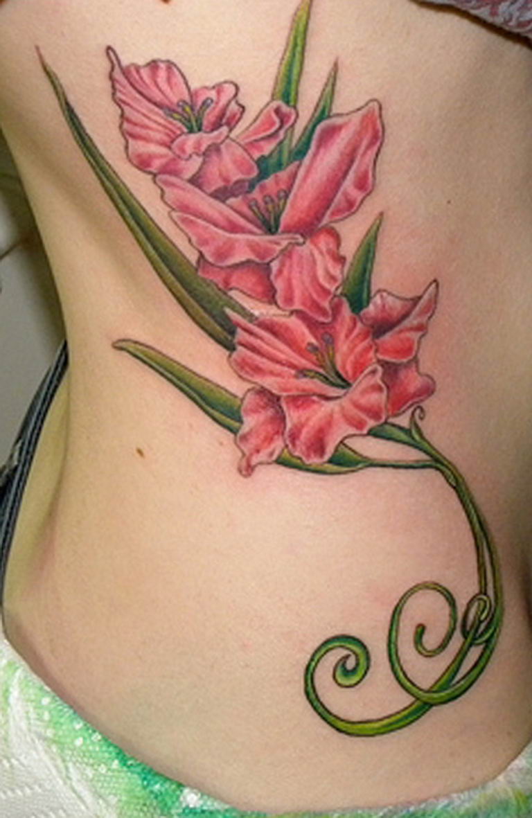 photo tattoo gladiolus 25.01.2019 №056 - drawing a tattoo flower gladiolus - tattoovalue.net
