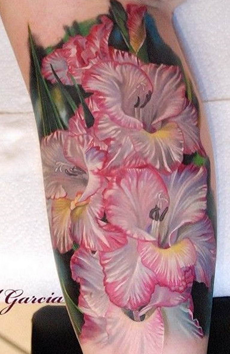 photo tattoo gladiolus 25.01.2019 №065 - drawing a tattoo flower gladiolus - tattoovalue.net