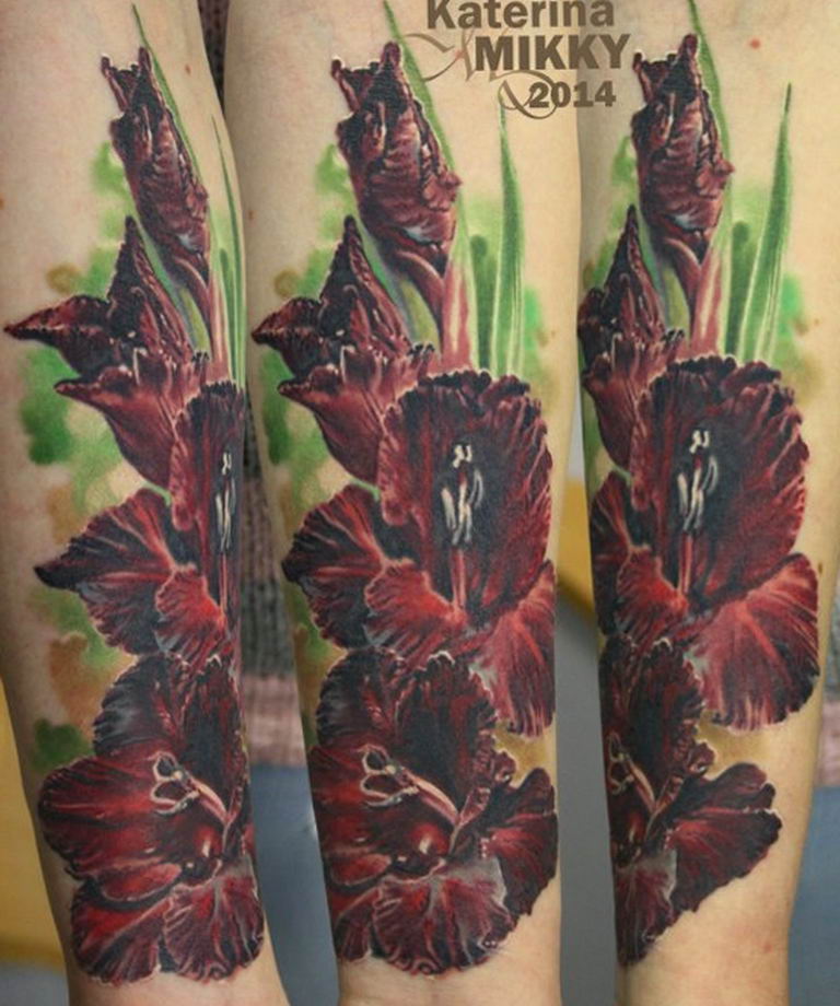photo tattoo gladiolus 25.01.2019 №067 - drawing a tattoo flower gladiolus - tattoovalue.net