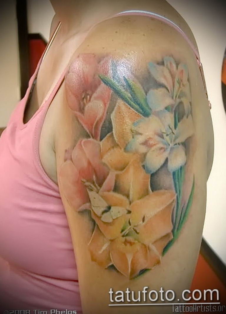 photo tattoo gladiolus 25.01.2019 №088 - drawing a tattoo flower gladiolus - tattoovalue.net