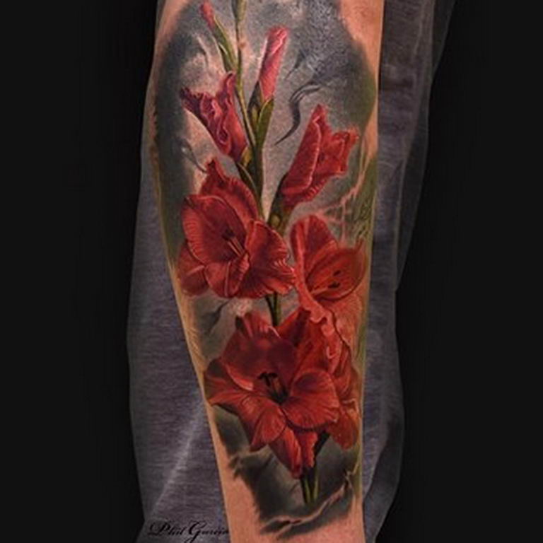 photo tattoo gladiolus 25.01.2019 №096 - drawing a tattoo flower gladiolus - tattoovalue.net