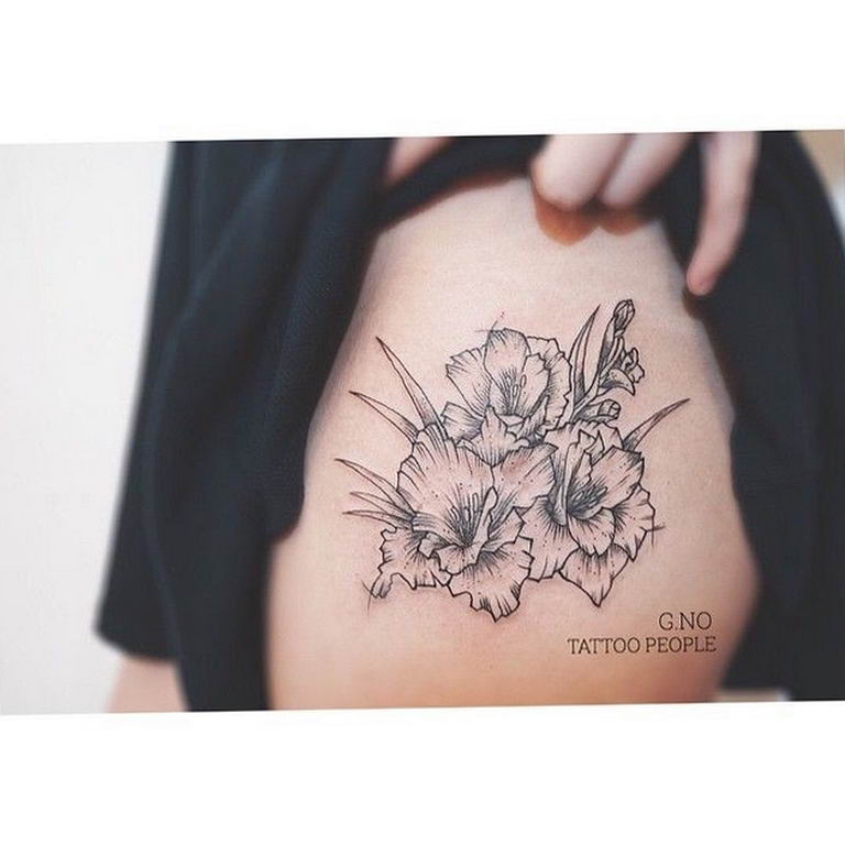 photo tattoo gladiolus 25.01.2019 №097 - drawing a tattoo flower gladiolus - tattoovalue.net