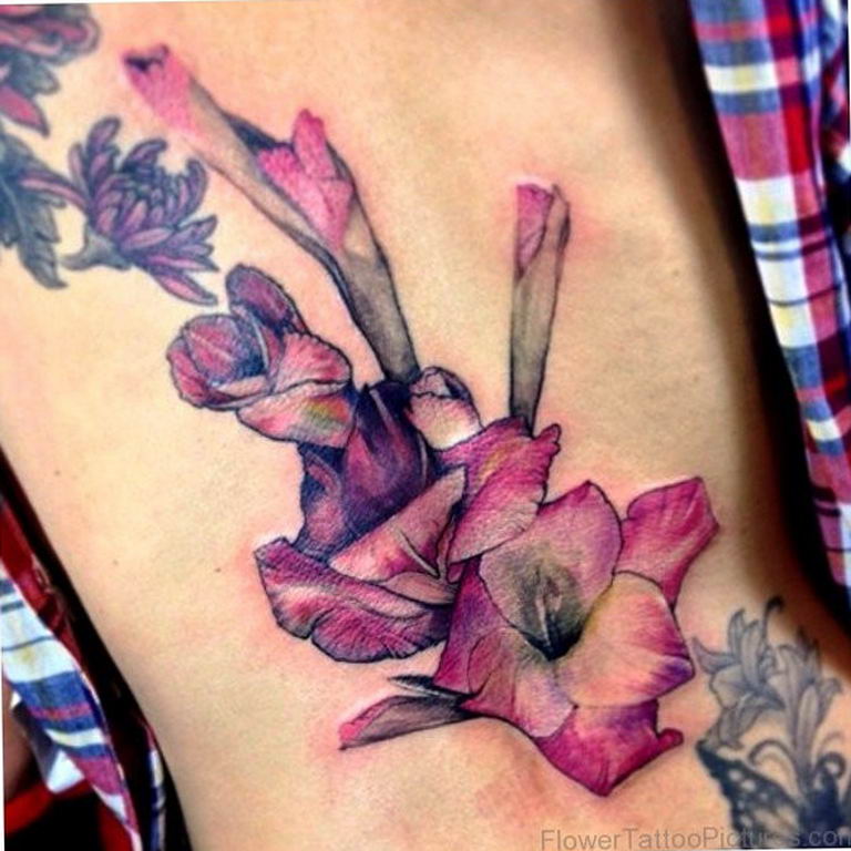 photo tattoo gladiolus 25.01.2019 №098 - drawing a tattoo flower gladiolus - tattoovalue.net