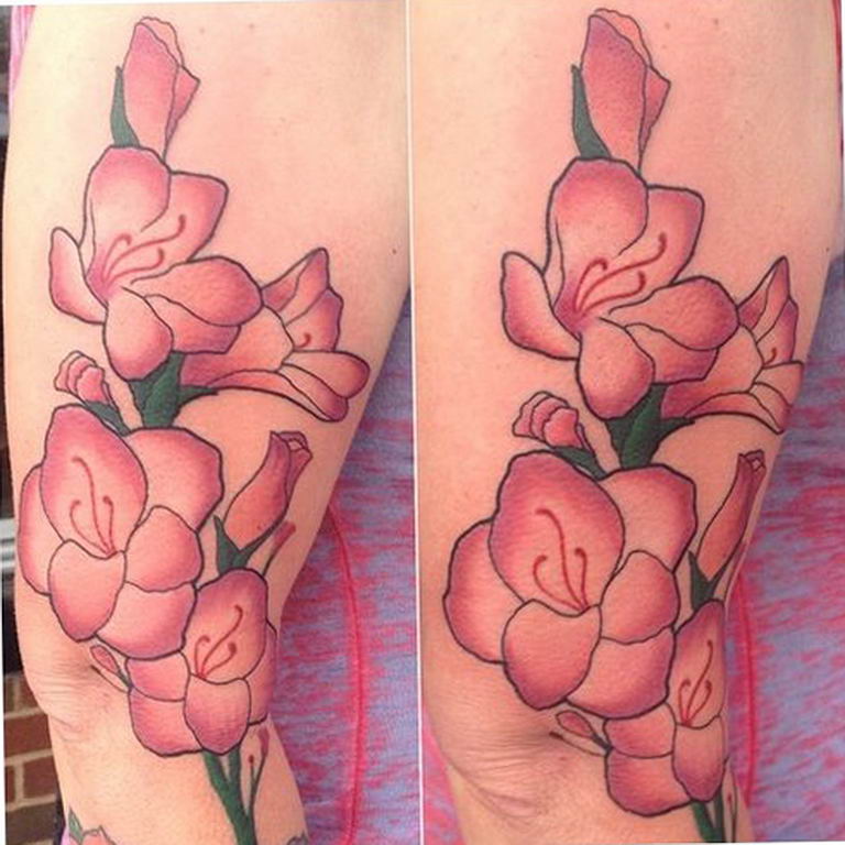 photo tattoo gladiolus 25.01.2019 №099 - drawing a tattoo flower gladiolus - tattoovalue.net