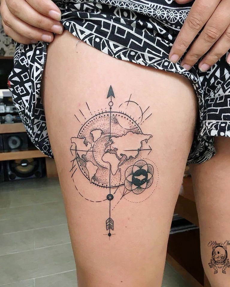 The meaning of the tattoo Globe photo drawings, sketches, features, facts